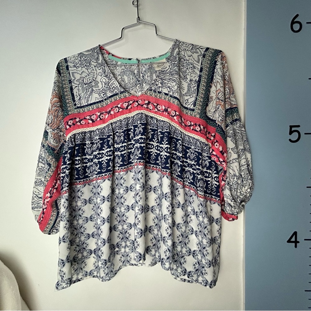 Knox Rose Blue White Pink Paisley Blouse Women's Small‎